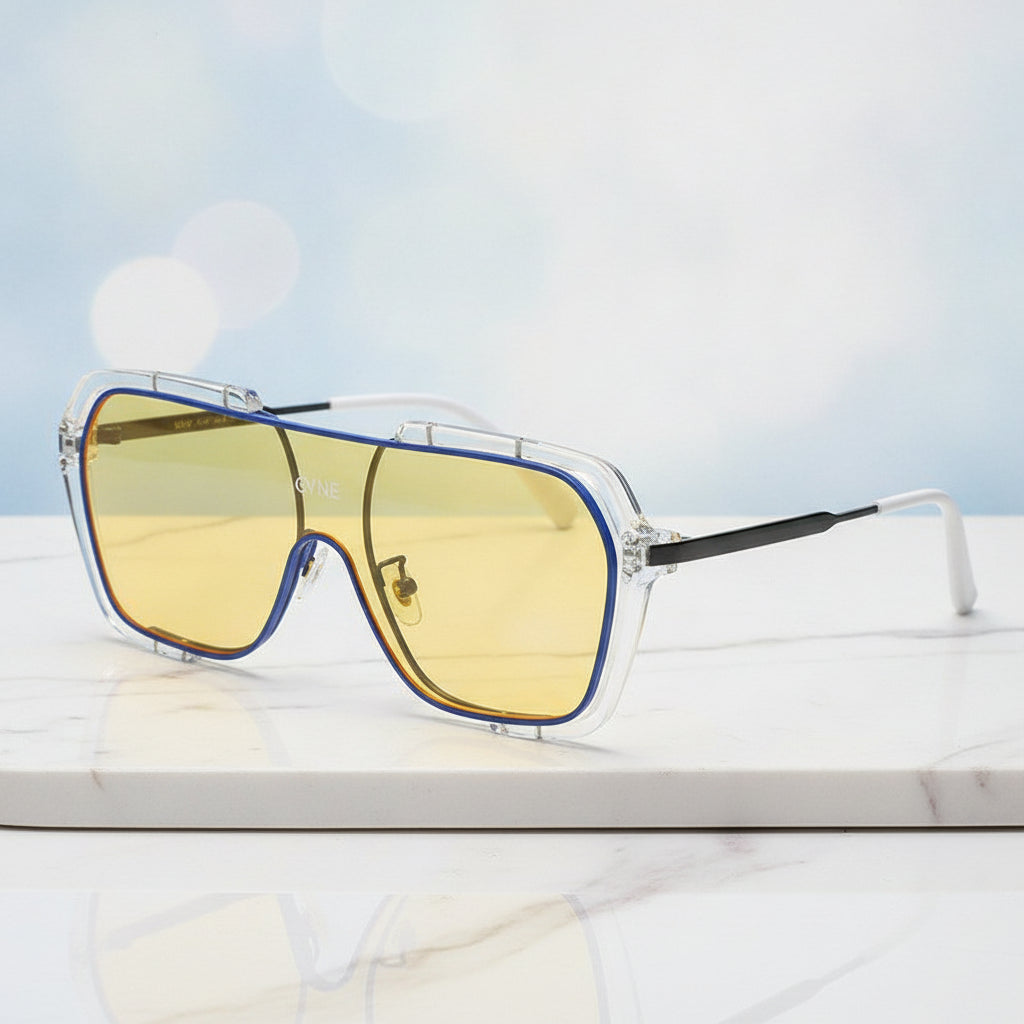 Men's Retro Rectangular Oversized Sunglasses PC Lens Clear Plastic Metal Frame UV400, in Black blue