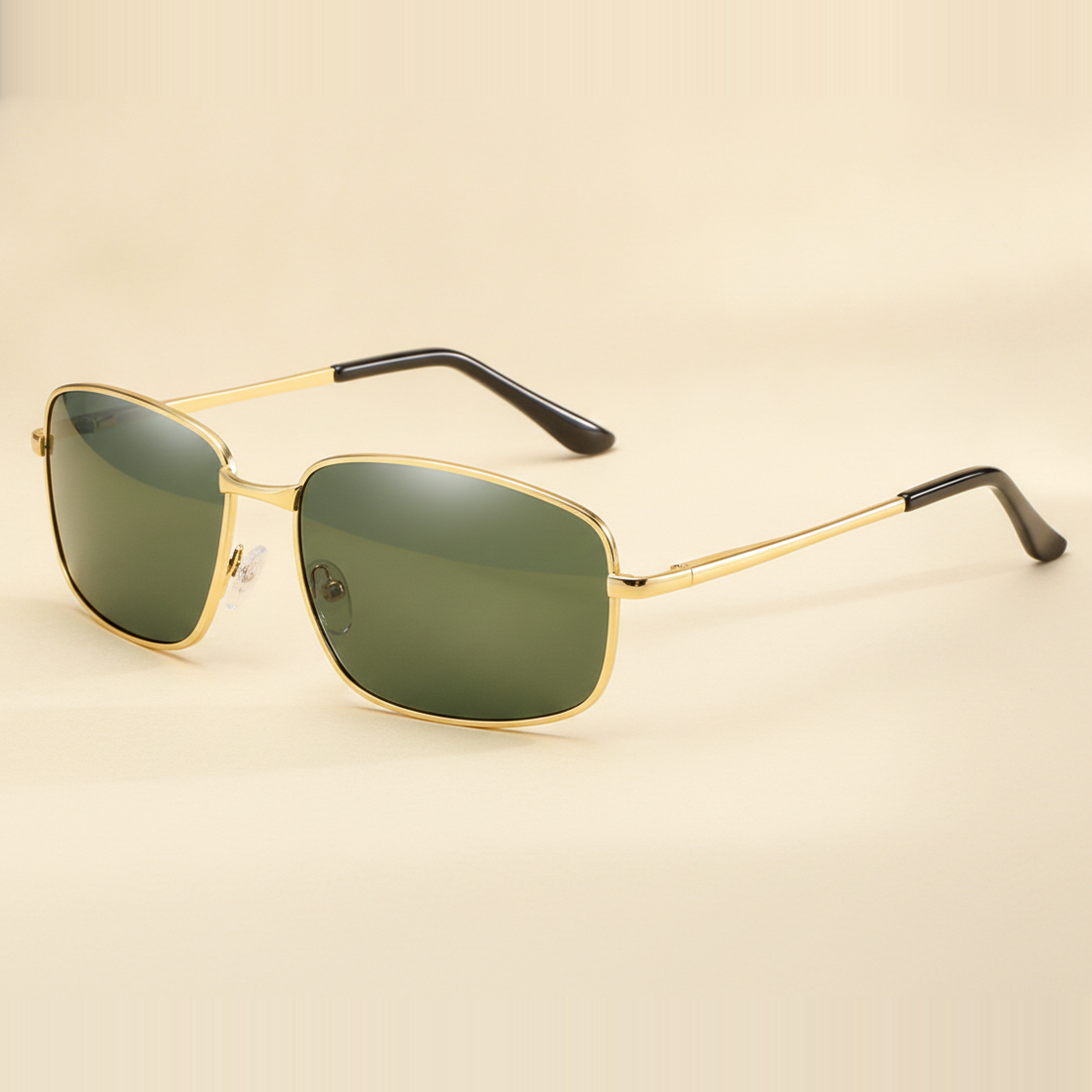 Men's Rectangular Sunglasses Metal Frame Polarized TAC Lenses UV400 Sports Style, in Gold green