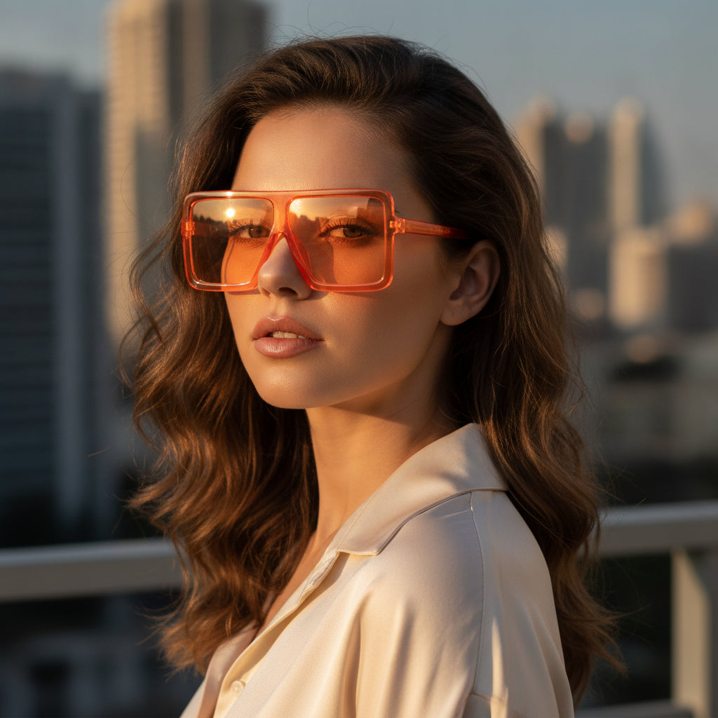 Fashion Blue Square Oversized Sunglasses AC Lens UV400 Protection Durable PC Frame