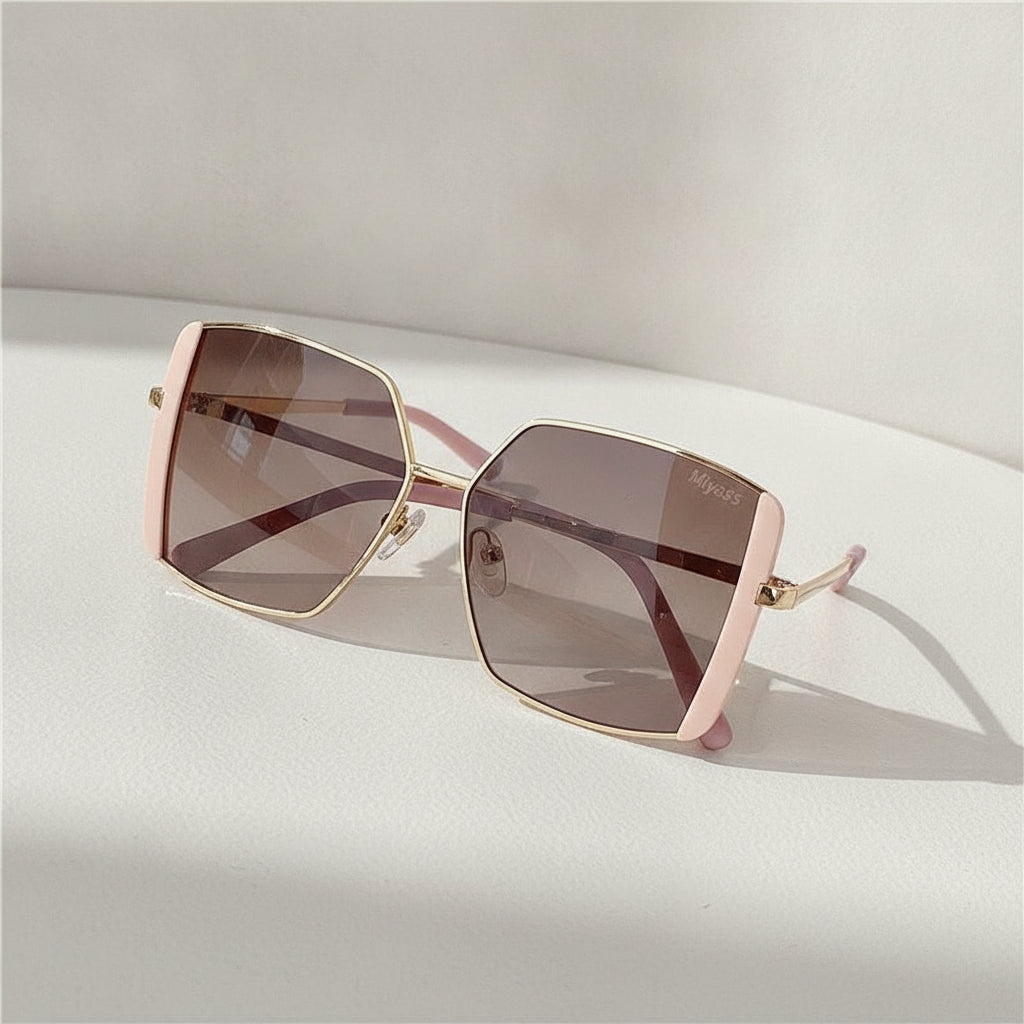 Double Eyebrow Square Sunglasses for Women, in Powder framed brown slice