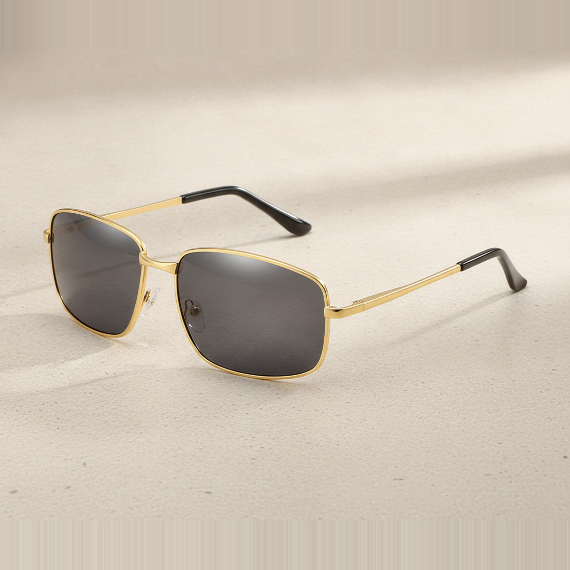 Men's Rectangular Sunglasses Metal Frame Polarized TAC Lenses UV400 Sports Style, in Gold ash