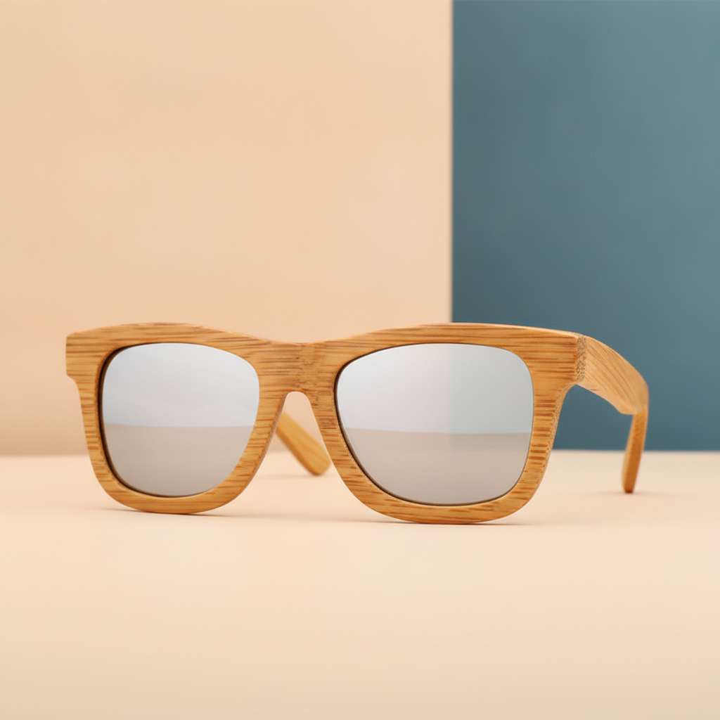Retro Square Sunglasses UV400 Bamboo Brown Frame Mirrored Coated Multicolor Lenses