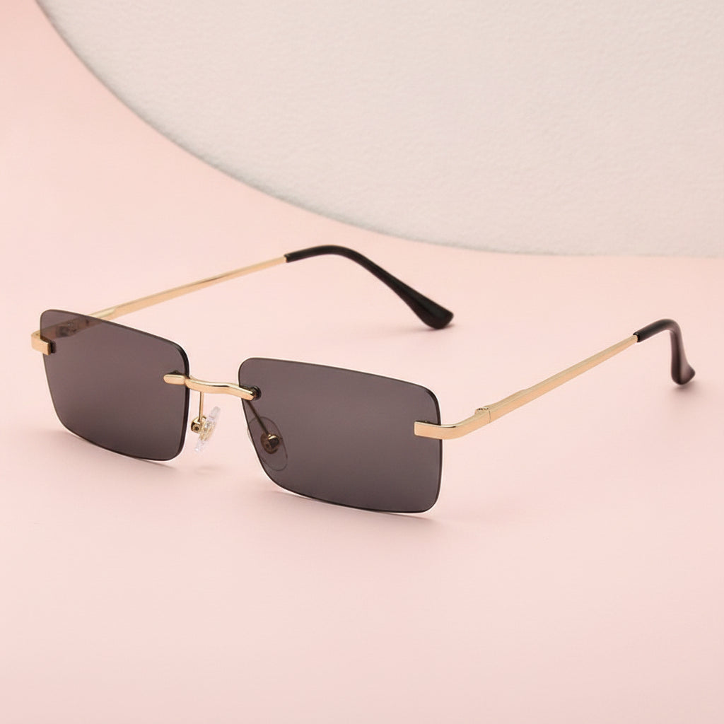 Female Rectangular Rimless Sunglasses with Gold Metal Frame and Gradient PC Lenses for Big Face