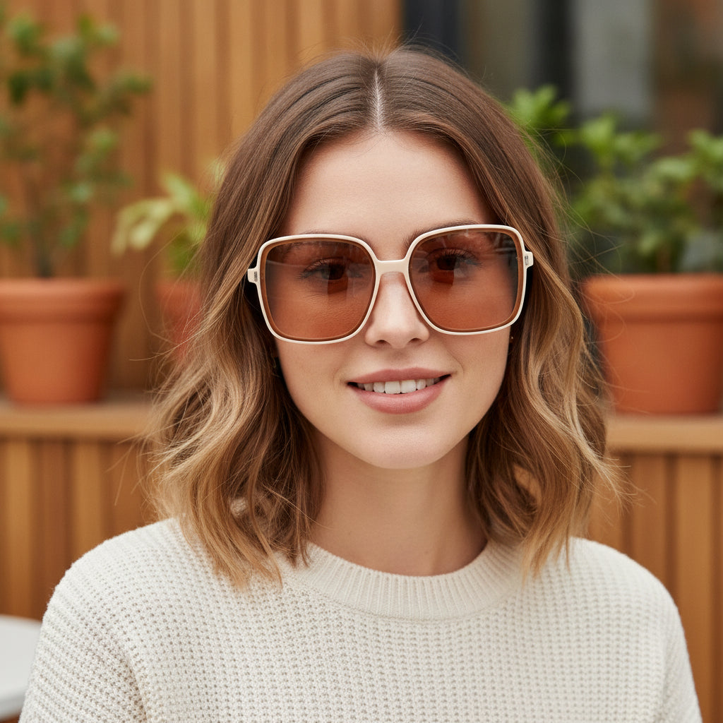 Off-white PC Square Rice Nail Oversized Rectangle Sunglasses