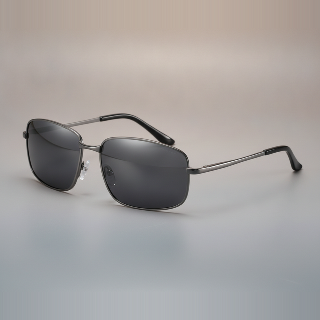 Men's Rectangular Sunglasses Metal Frame Polarized TAC Lenses UV400 Sports Style, in Gun ash