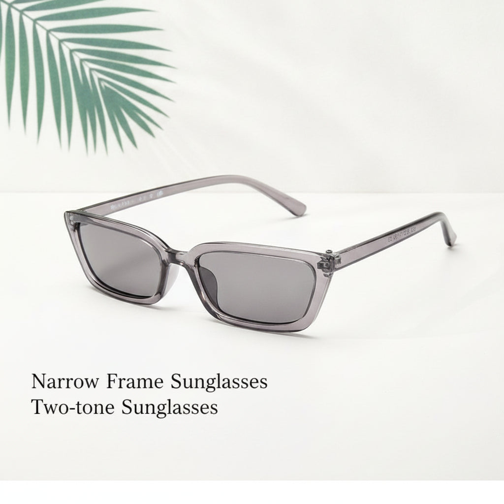 Classic Cat Eye Narrow Frame Two-tone Sunglasses PC Frame Resin Lenses, in Grey