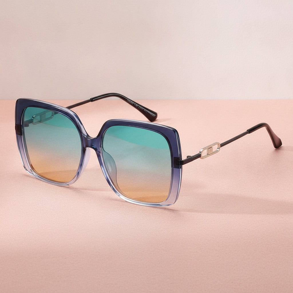Polarized Square Oversized Sunglasses For Women PC Frame AC Lens Driving Fashion Travel, in Fade grey frame blue tea slice