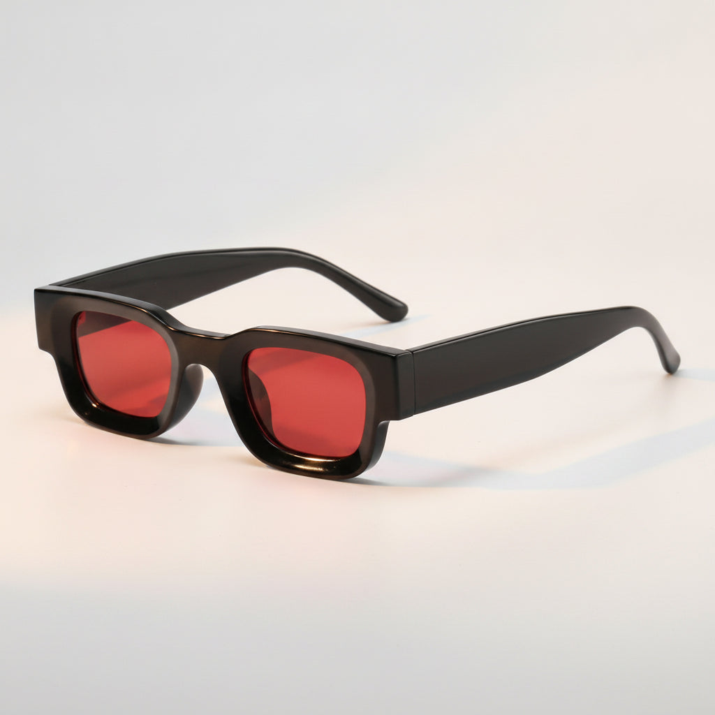 Men's Retro Small Frame Black Square Sunglasses Essential UV400 Protection AC Lens PC Frame, in Black red