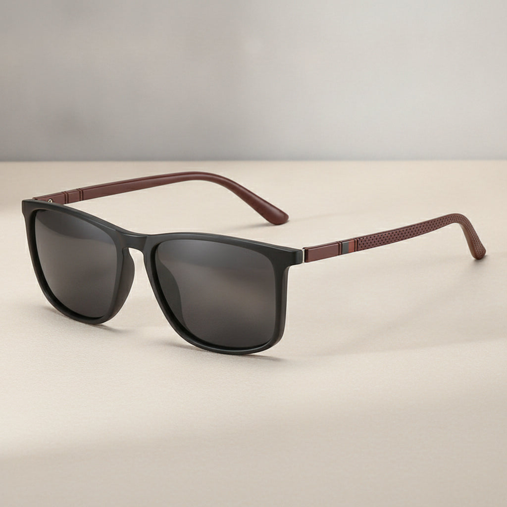 Polarized Rectangular Plastic Sunglasses Personality Style For Outdoor Sports Men And Women, in Sand Black Frame Black Gray