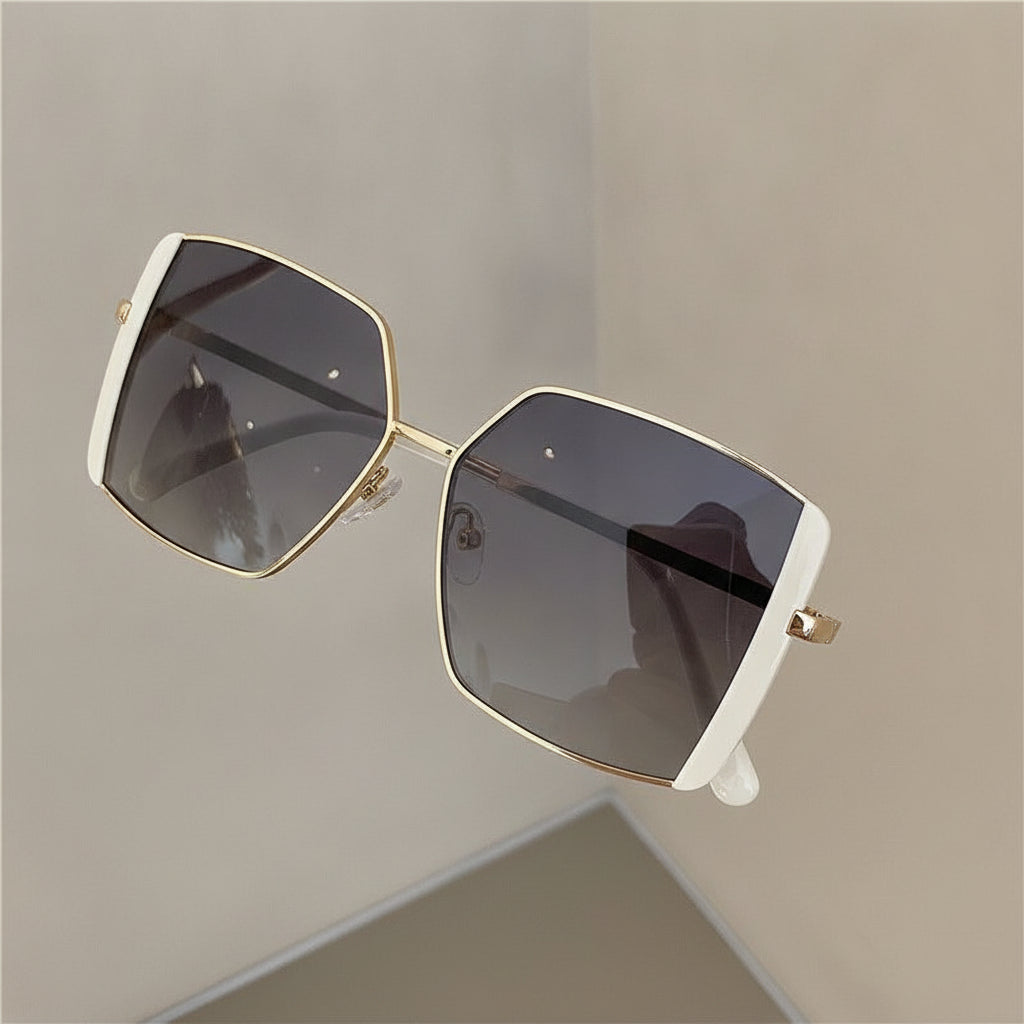 Double Eyebrow Square Sunglasses for Women, in White frame grey chip