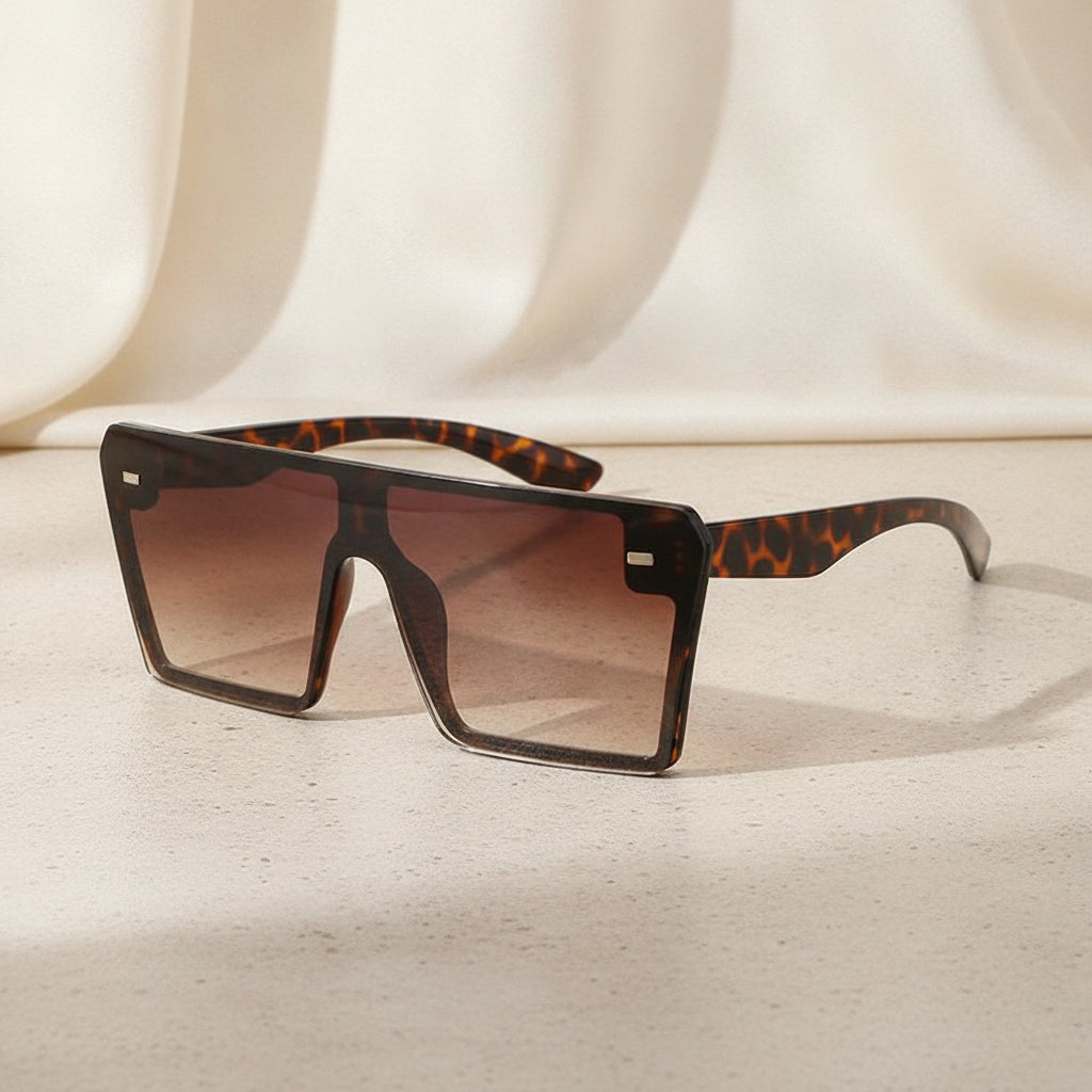 Frameless Oversized Rectangular Black Polarized Sunglasses UV400 AC PC for Universal Fashion
