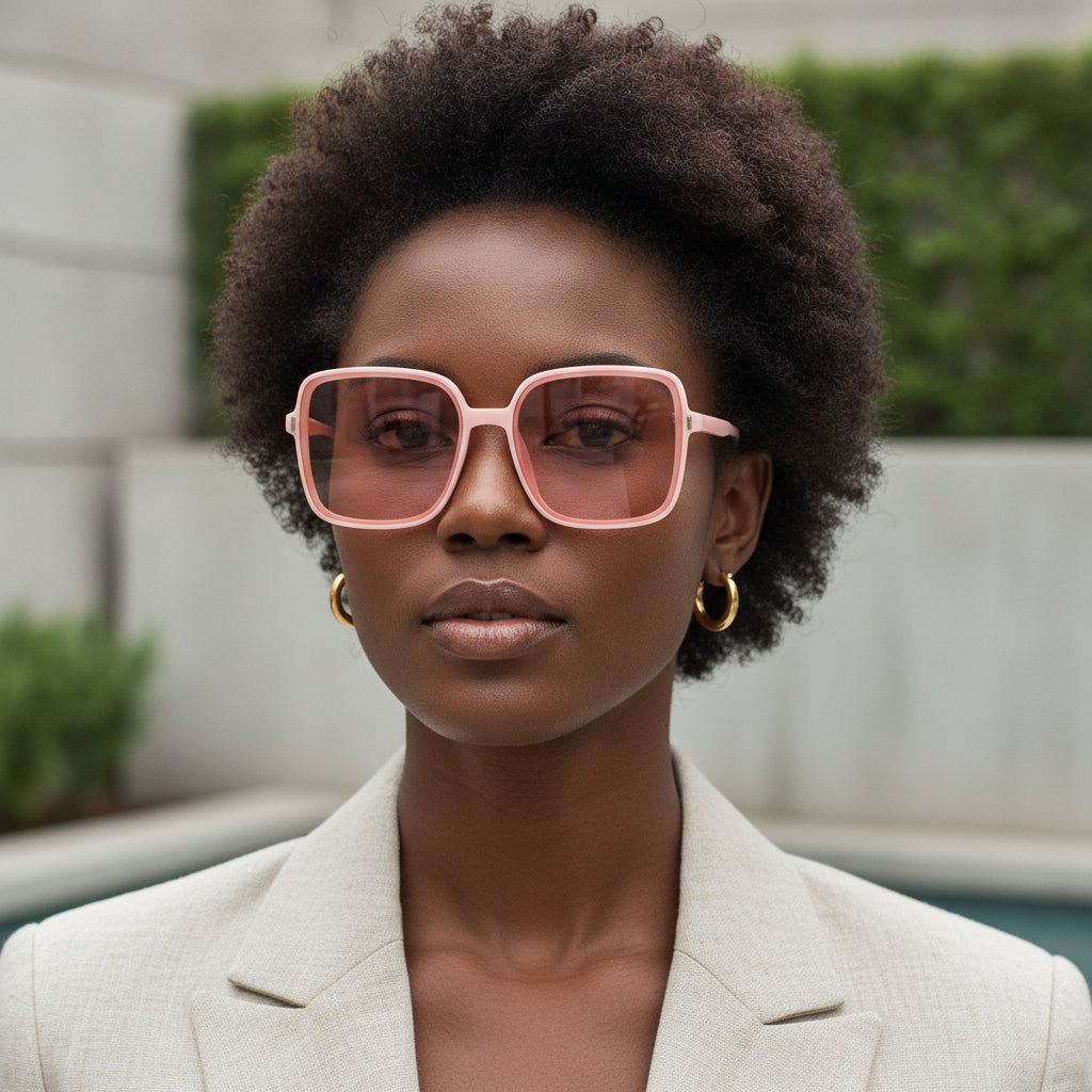 Pink PC Oversized Rice Nail Square Sunglasses