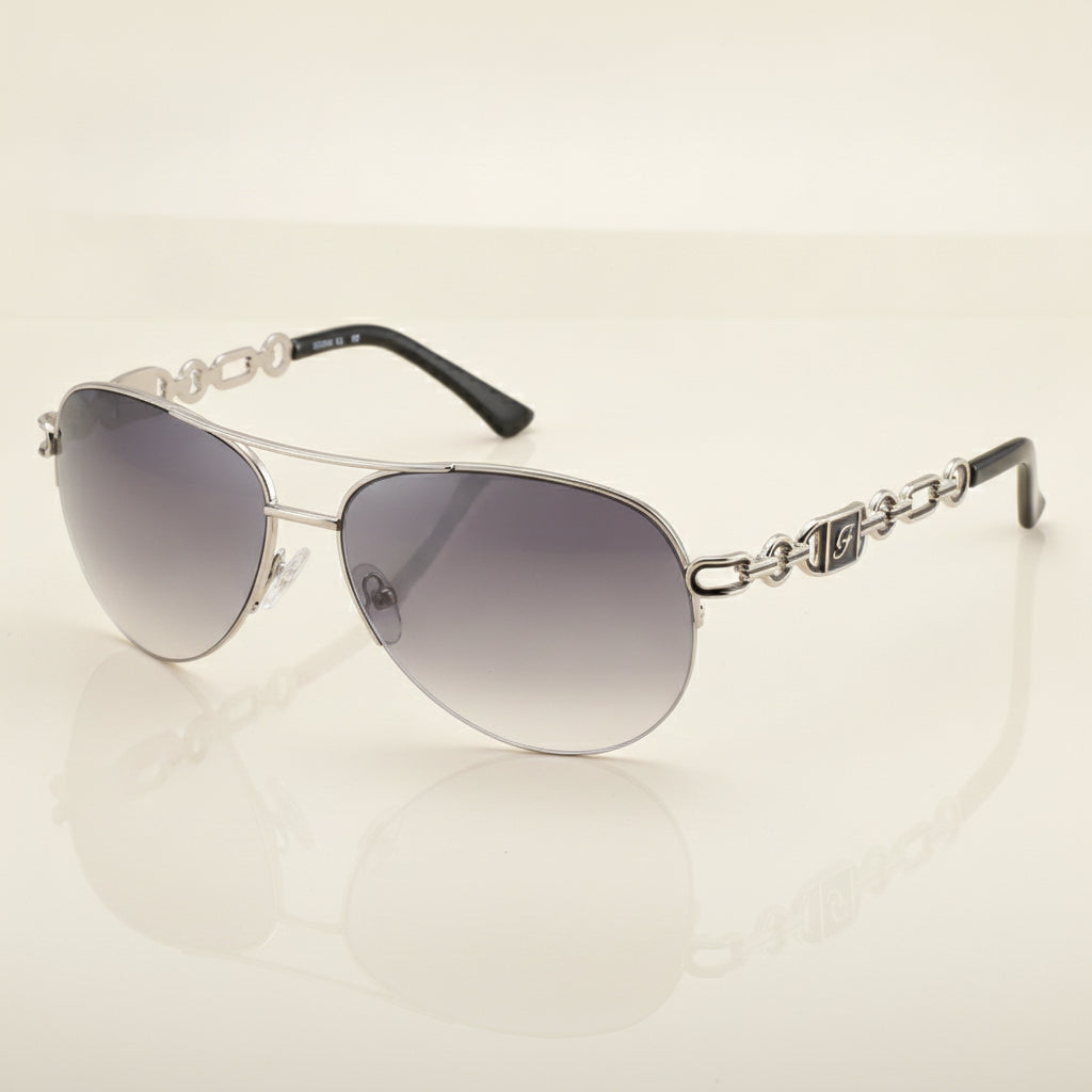 Ladies Oversized Aviator Sunglasses Metal Frame PC Gradient UV400 Lenses, in Silver / Smoke Gradient