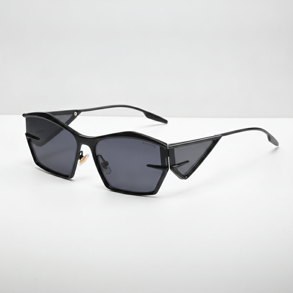 Rectangular Metal Full Frame Fashion Sunglasses with UV400 PC Lenses for Modern Style, in Black Frame Black Gray Lens