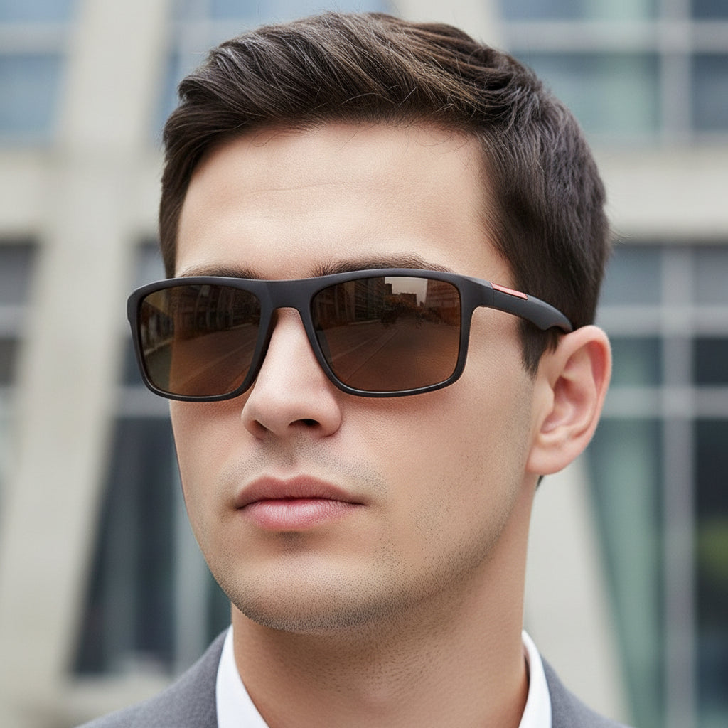 Men's Black Polarized Rectangular Sunglasses TAC Lenses UV400 TR90 Frame Sports Driving Outdoor