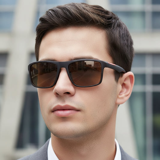 Men's Black Polarized Rectangular Sunglasses TAC Lenses UV400 TR90 Frame Sports Driving Outdoor