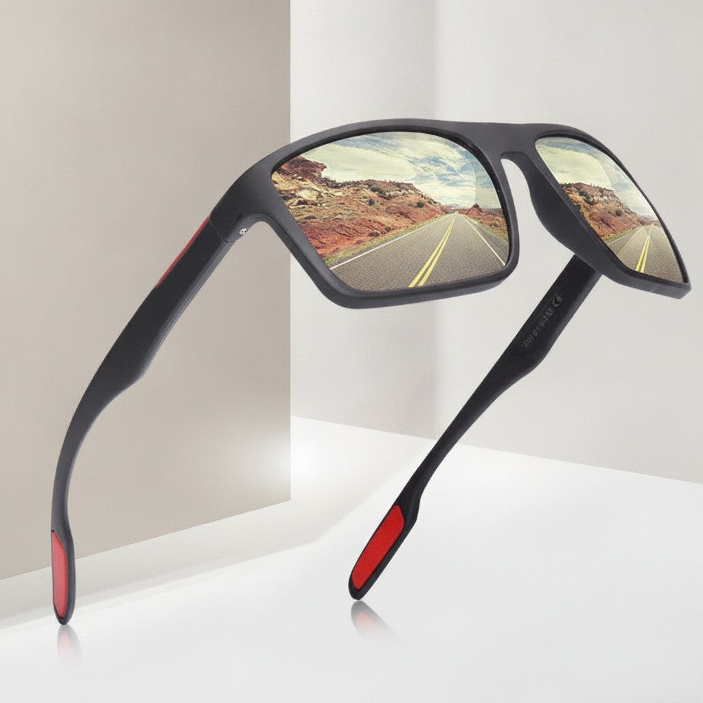 Men's Black Polarized Rectangular Sunglasses TAC Lenses UV400 TR90 Frame Sports Driving Outdoor