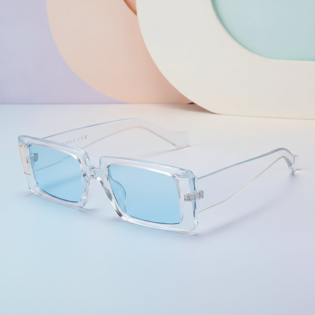 Rectangular Plastic Frame PC Lens Sunglasses Candy-colored Fashion For Men And Women, in Blue