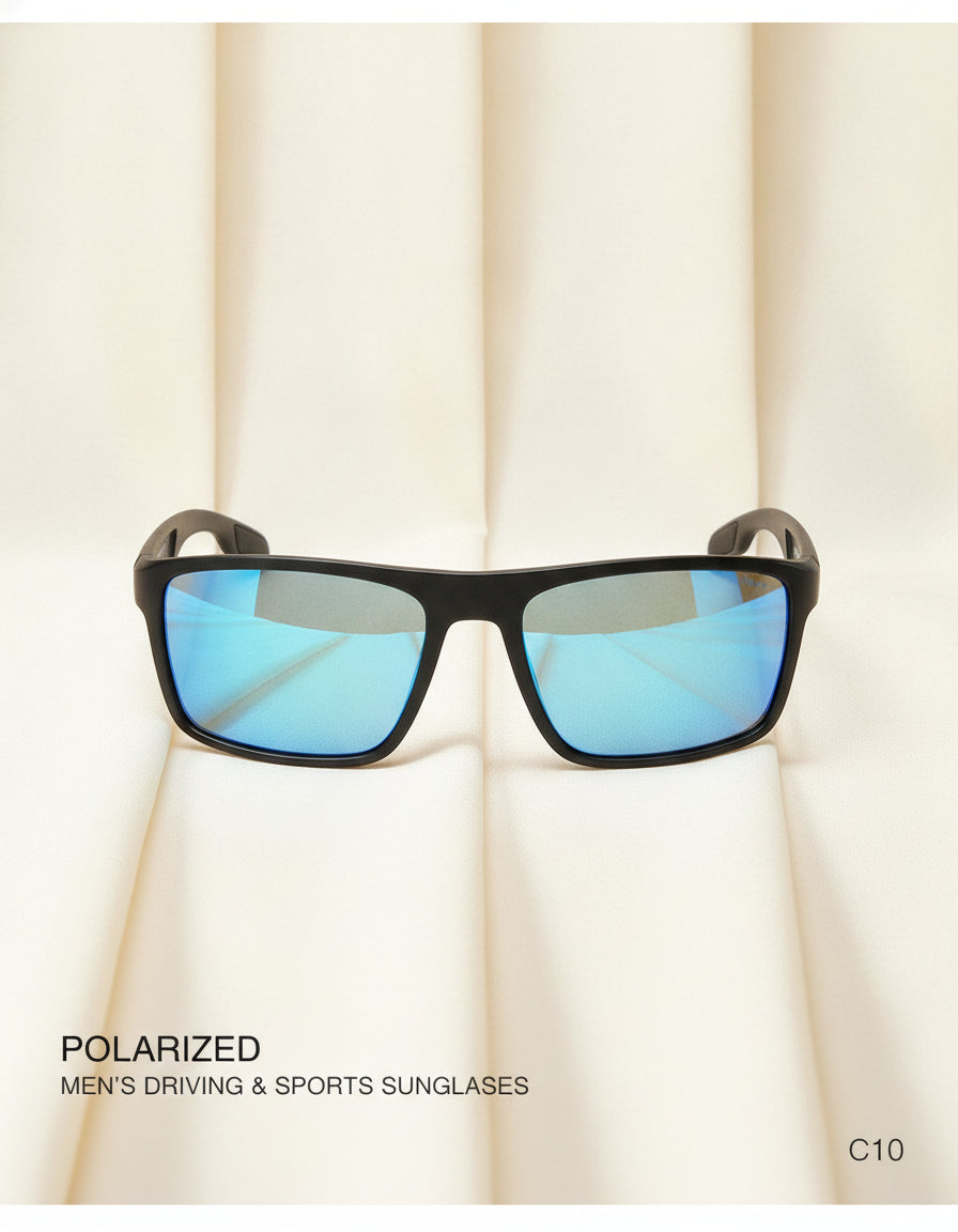 Men's Polarized Rectangular Sunglasses TAC Lenses UV400 TR90 Frame Sports Driving Outdoor, in Blue Mercury