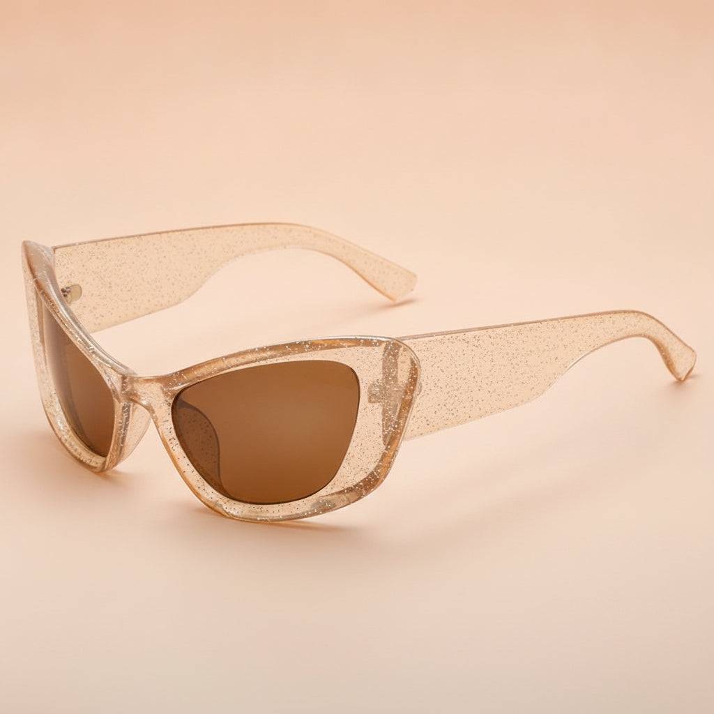 Women's Stylish Oversized Cat Eye Sunglasses PC UV400 for Outdoor Protection, in C3 Transparent Tea Frame