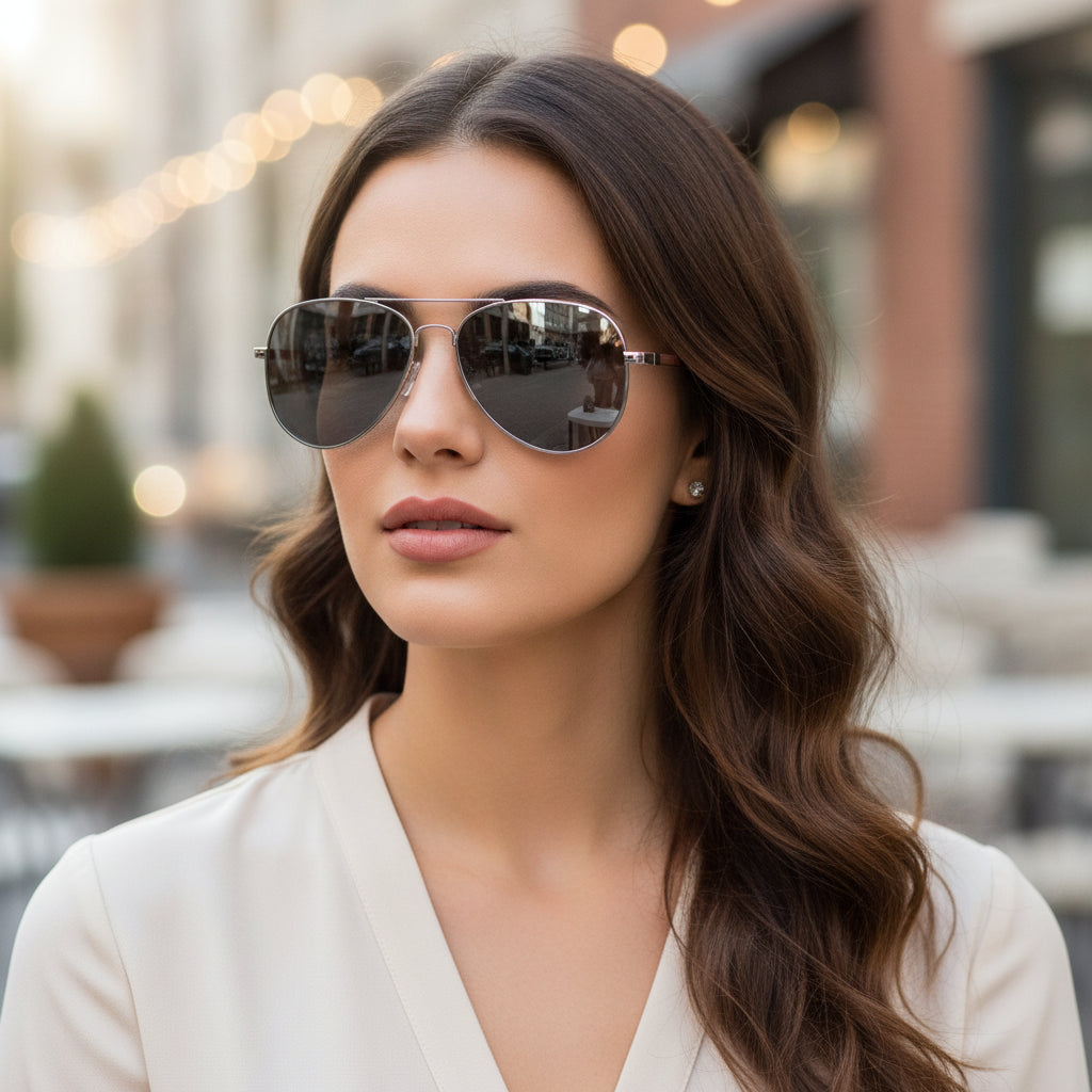 Adult Aviator Sunglasses UV Protection Bamboo Silver Frame Versatile Style for Travel Fashion Driving