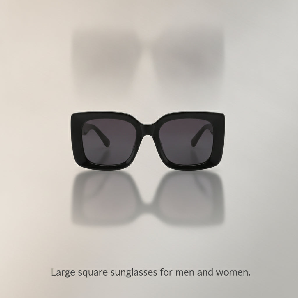 Unisex Oversized Rectangular Sunglasses with Black PC Frame and Gradient PC Lenses