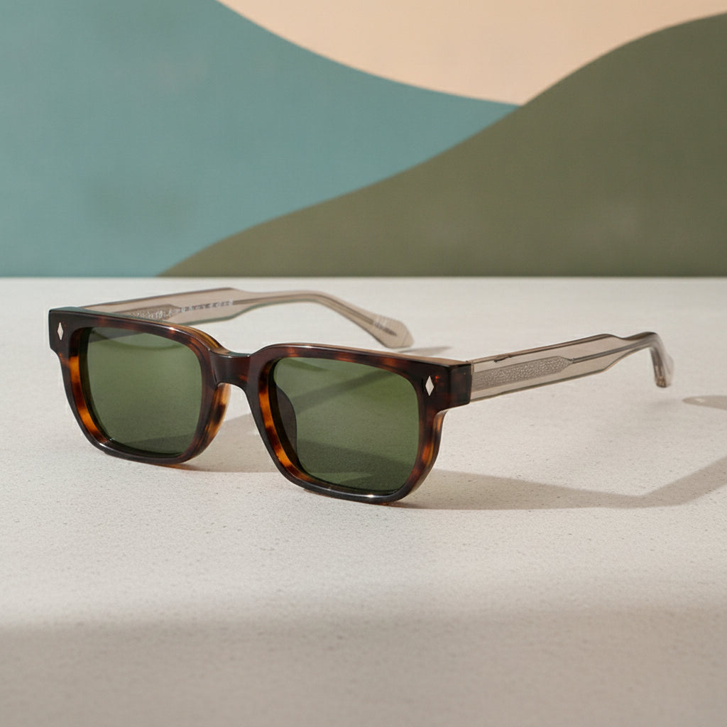 Rectangular Sunglasses UV380 Protective PC Lens PC+CP Frame For Men, in Tortoise / Green