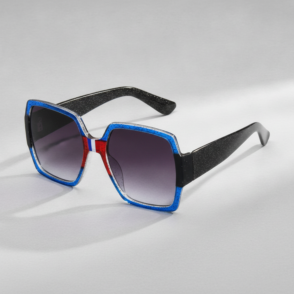 Oversized Square Glitter Retro Sunglasses with Blue Lenses, in 4style