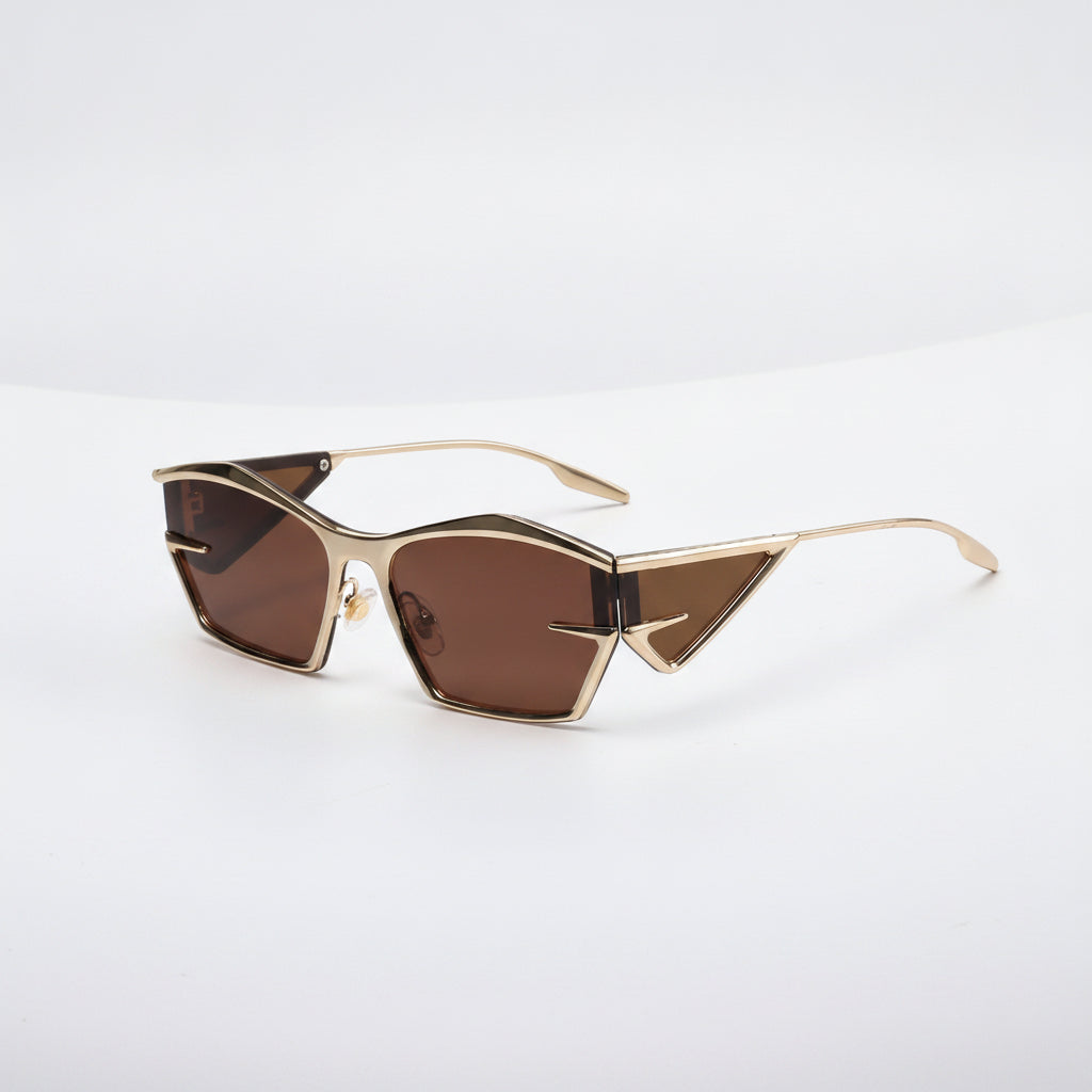 Rectangular Gold Metal Full Frame Fashion Sunglasses with UV400 PC Lenses for Modern Style, in Gold Frame Tea Lens