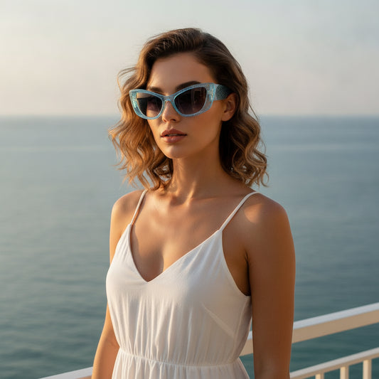Women's Stylish Oversized Blue Cat Eye Sunglasses PC UV400 for Outdoor Protection