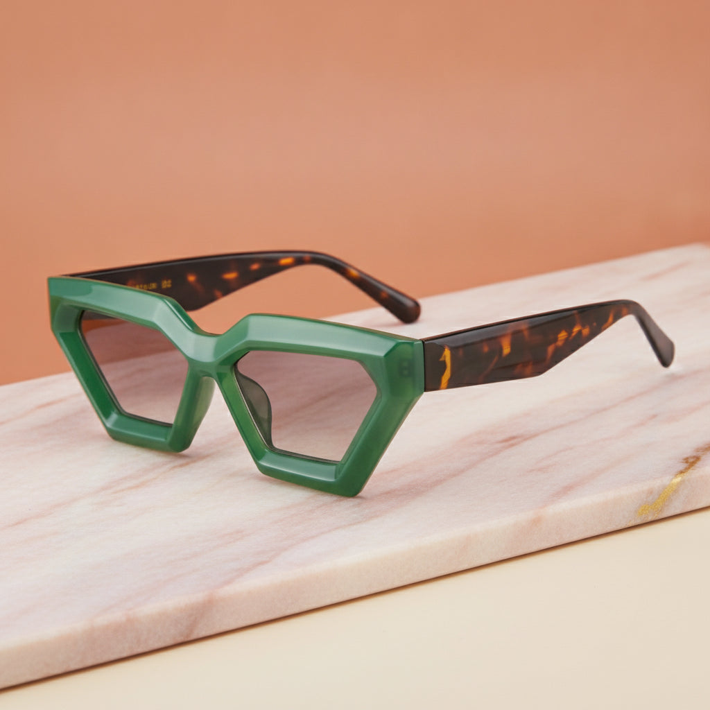 Small Frame Rectangular Sunglasses PC Lens PC Frame Full Frame UV400 for Fashion Commute, in Green