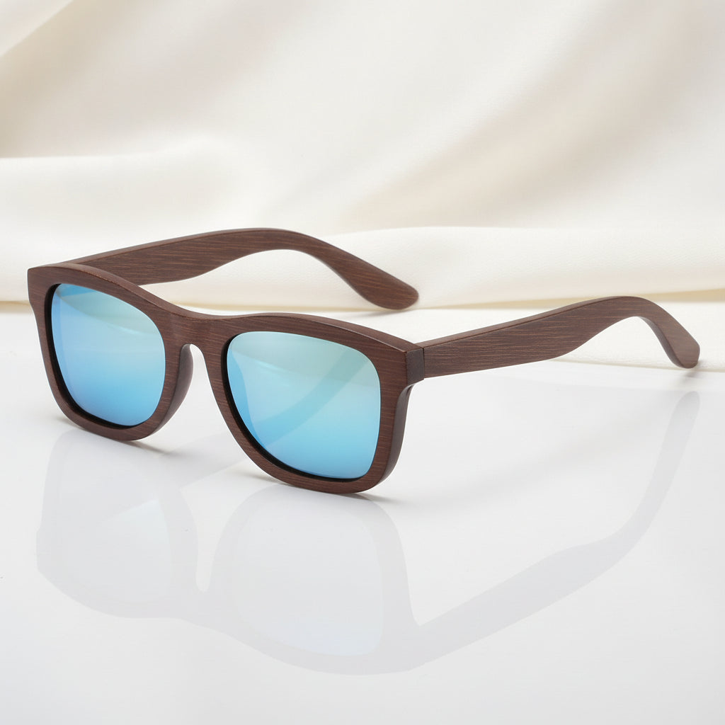 Retro Universal Wayfarer Sunglasses Bamboo Wood Polarized TAC UV400, in Blue