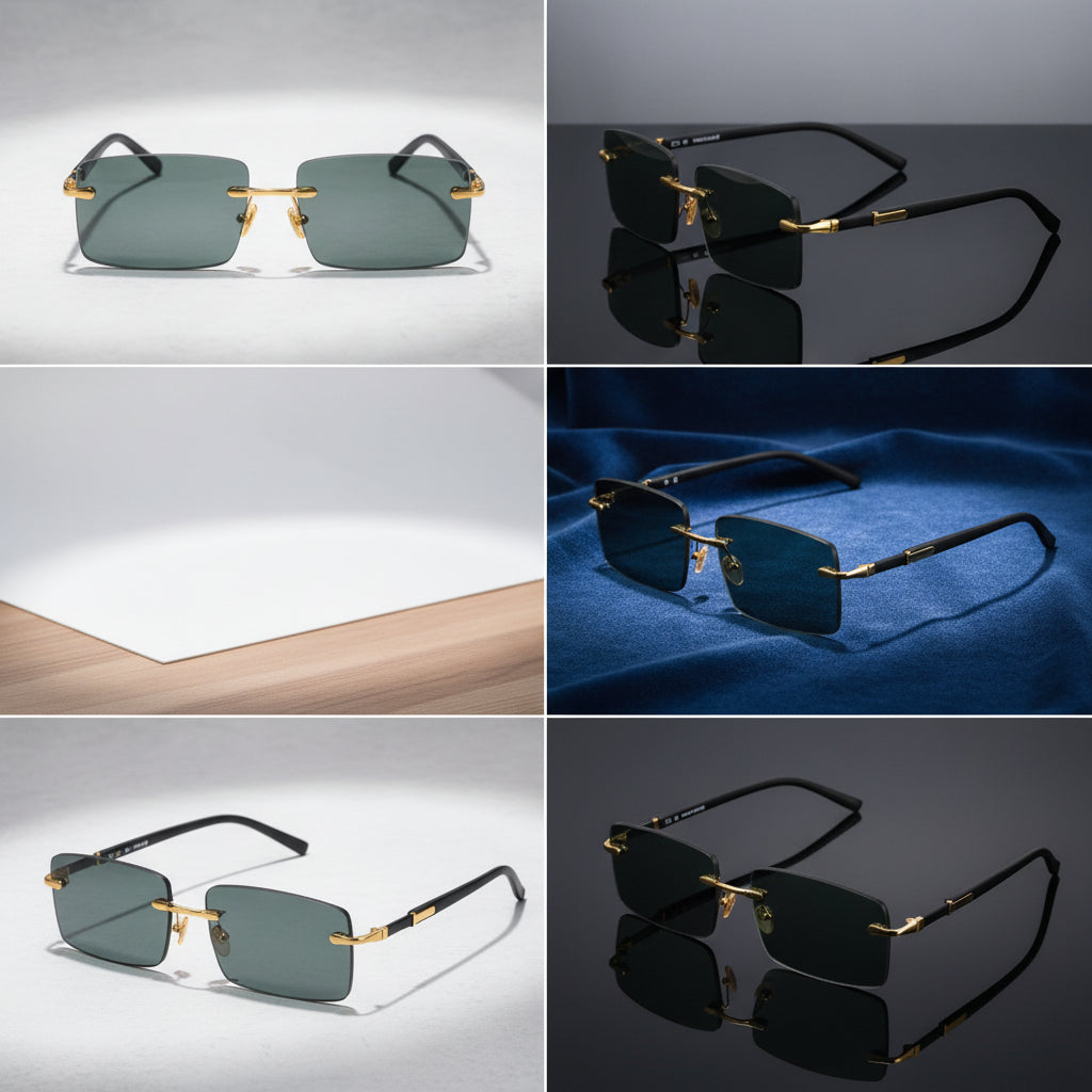 Fashion Crystal Rectangular Rimless Gold Alloy Sunglasses Glass Lens Class 3 For Men And Women Outdoor