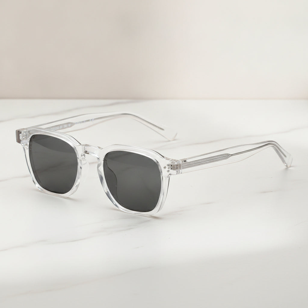Rectangular TR90 Retro Sunglasses UV400 Protection for Men and Women Outdoor Daily Wear, in Translucent White Frame