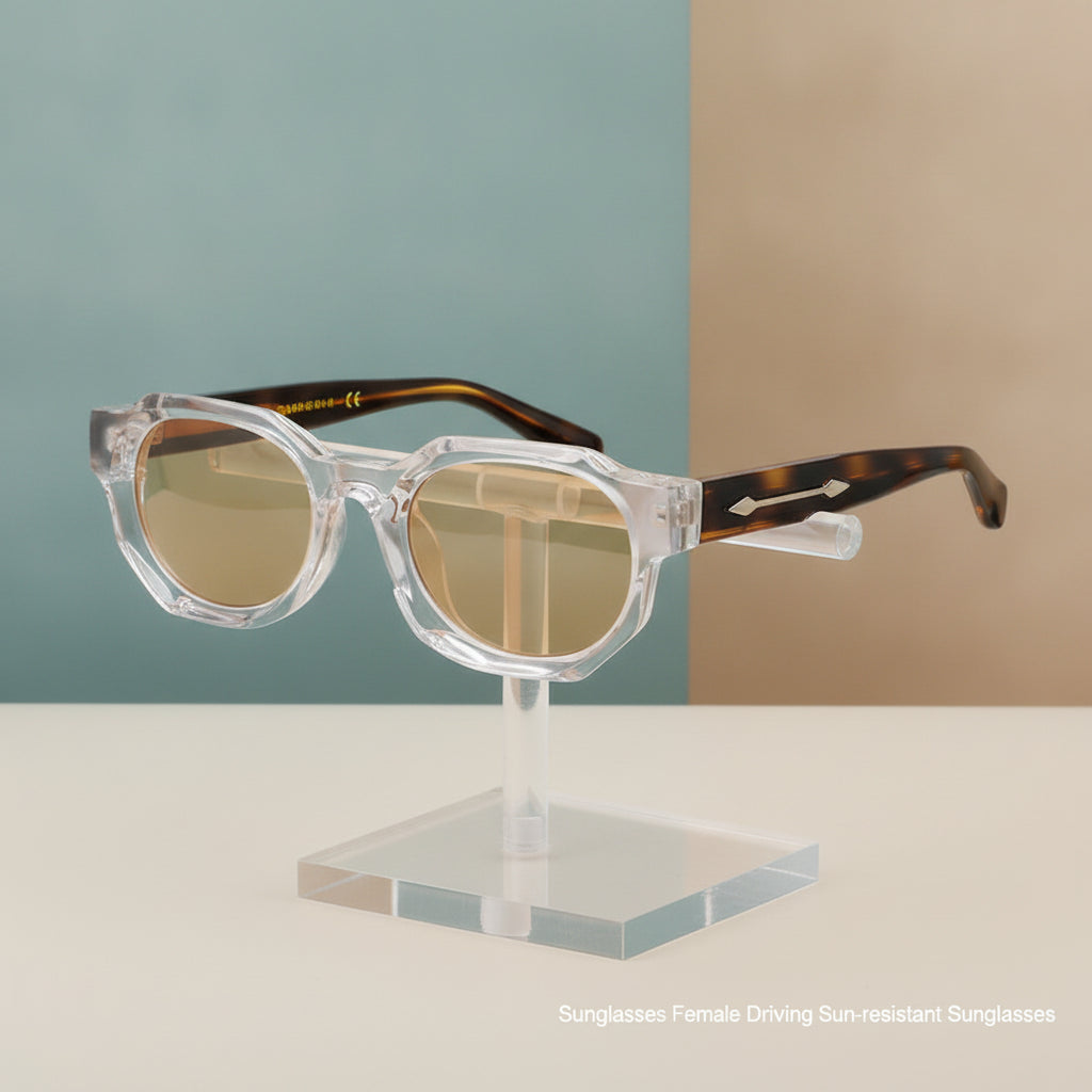 Unisex Oversized Square Full Frame PC Sunglasses UV380 for Driving, in Clear / Light Brown