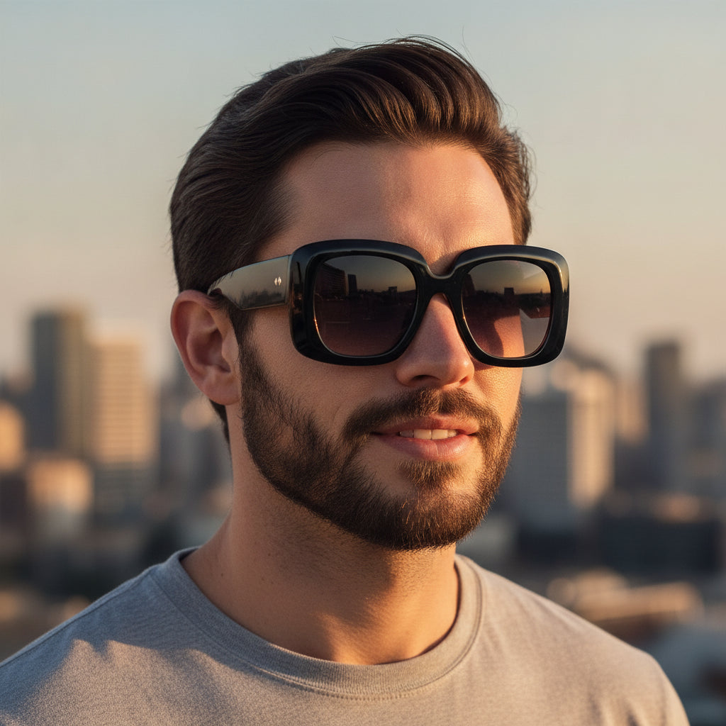 Retro Blue Rectangular PC Frame UV400 Outdoor Sunglasses for Men And Women