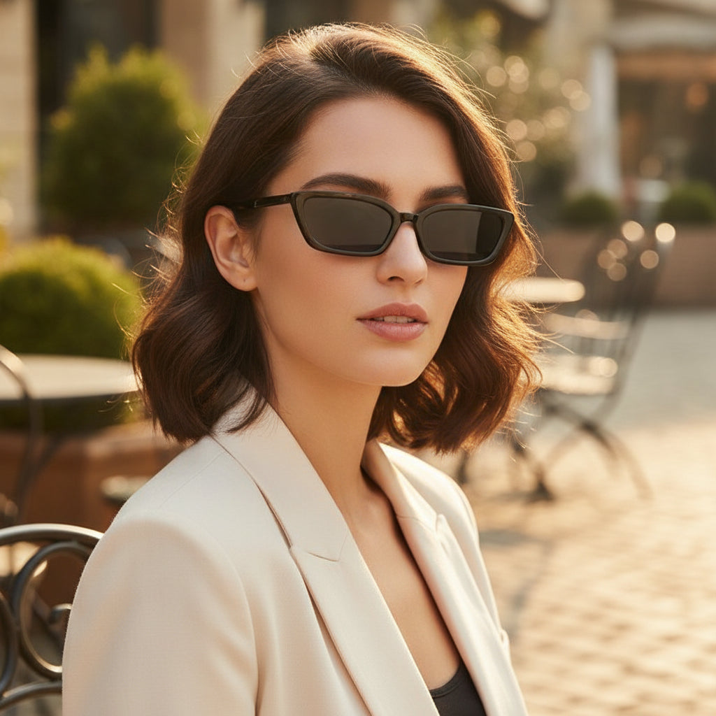 Classic Cat Eye Narrow Frame Black Two-tone Sunglasses PC Frame Resin Lenses