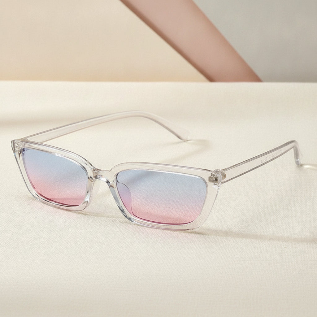 Classic Cat Eye Narrow Frame Two-tone Sunglasses PC Frame Resin Lenses, in Transparent