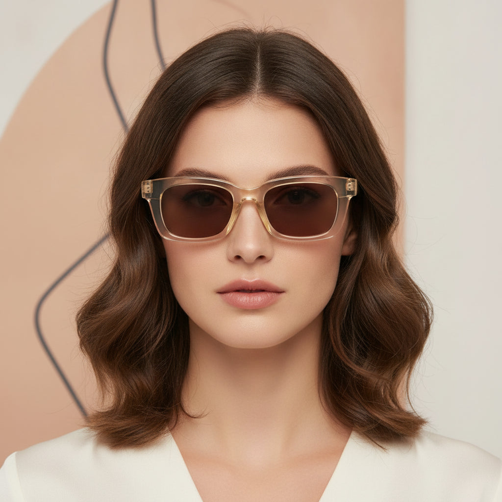 Small Rectangular Sunglasses UV400 Resin Lenses PC Frame for Men and Women, in Yellow