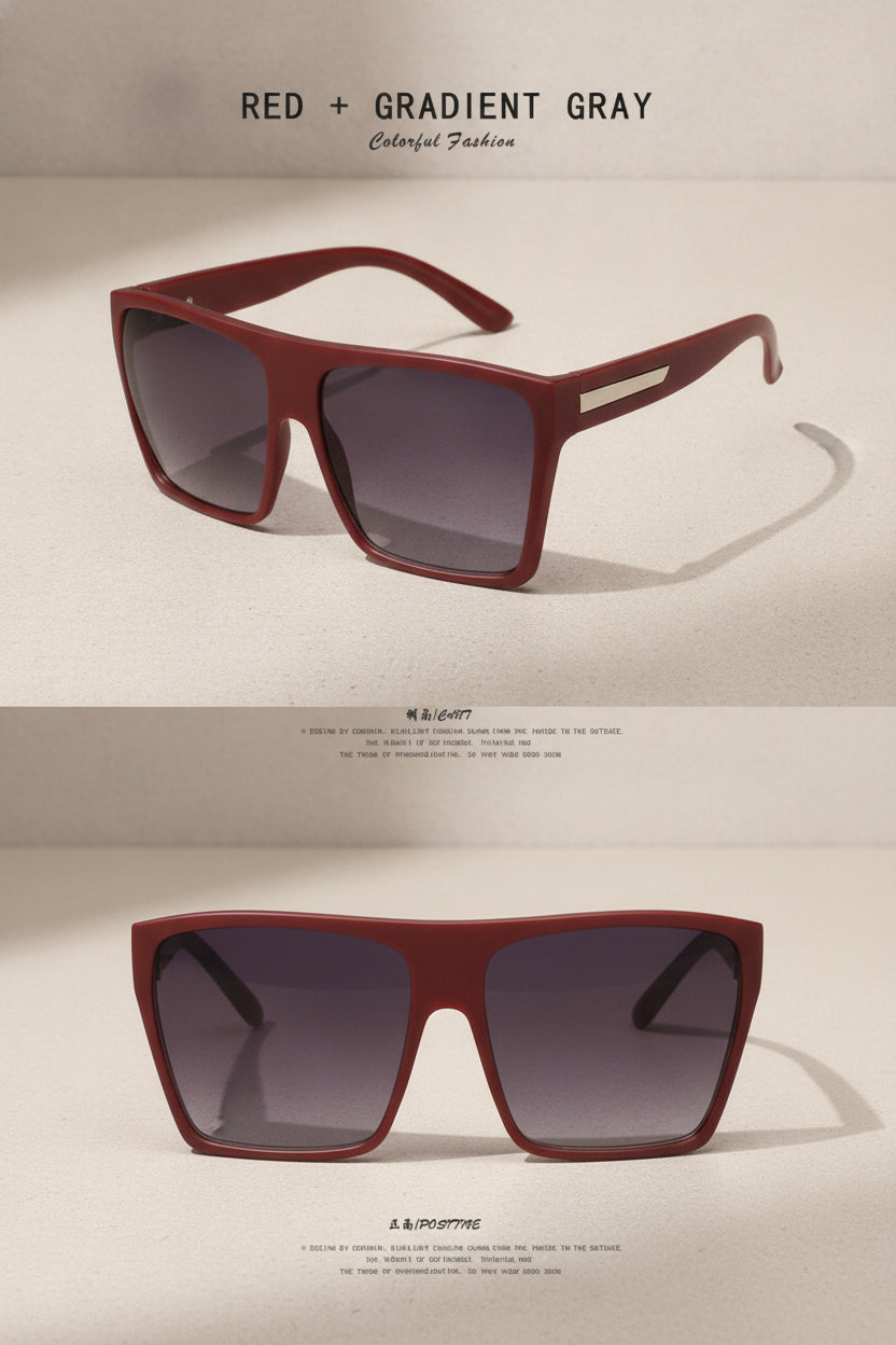 Oversized Rectangular Black Sunglasses with AC Lenses PC Frames for Personalized Fashion Travel, in Red Frame Double Gray