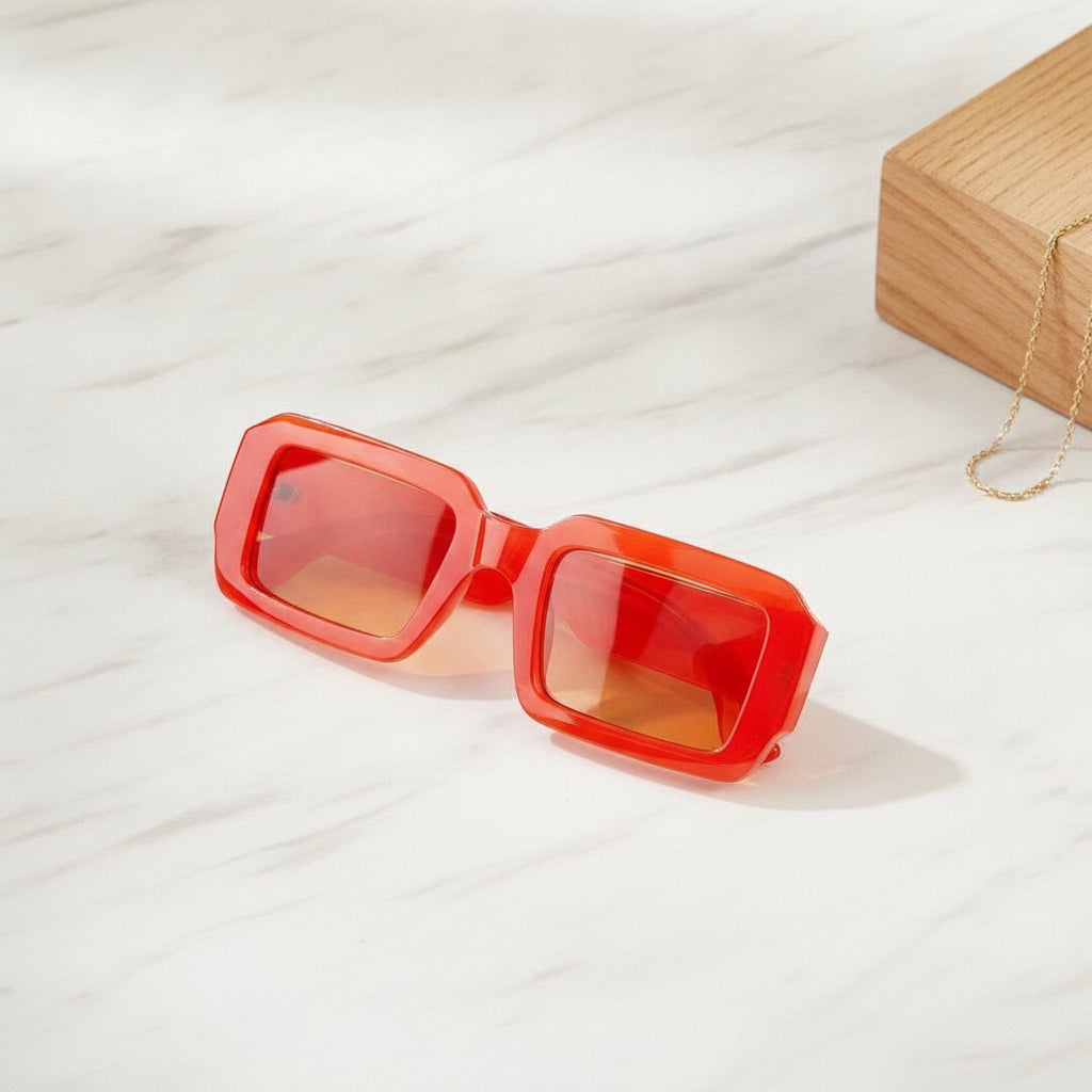 Rectangular Oversized PC Sunglasses Unisex Fashion Outdoor Sports, in Red Frame Dried