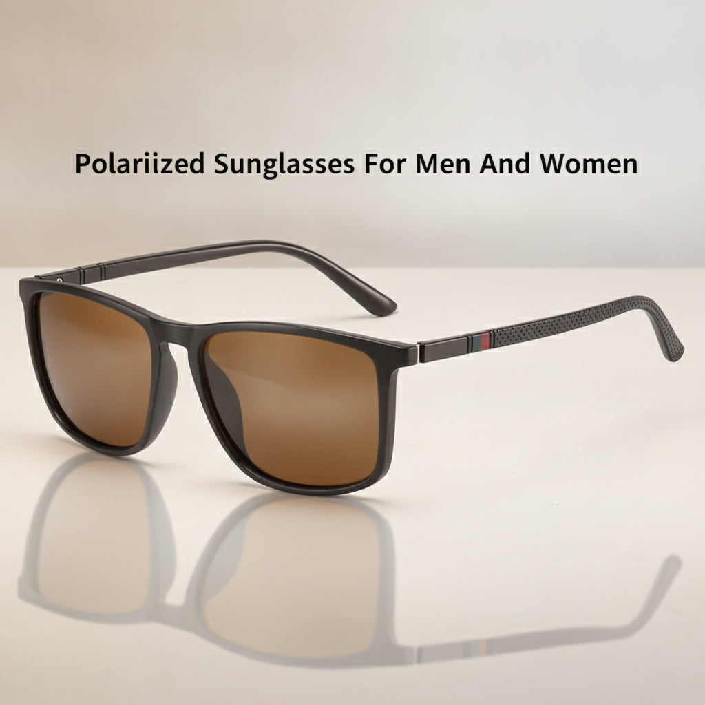Polarized Rectangular Plastic Sunglasses Personality Style For Outdoor Sports Men And Women, in Tea Frame Dried