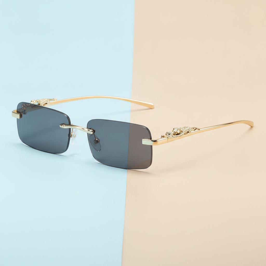 Men And Women Fashion Simple Rectangular Rimless Sunglasses UV400 Protection Frame Gradient Lenses, in Grey