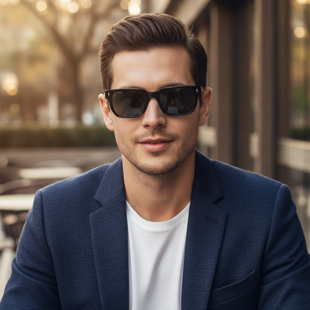 Black Rectangular Sunglasses UV380 Protective PC Lens PC+CP Frame For Men