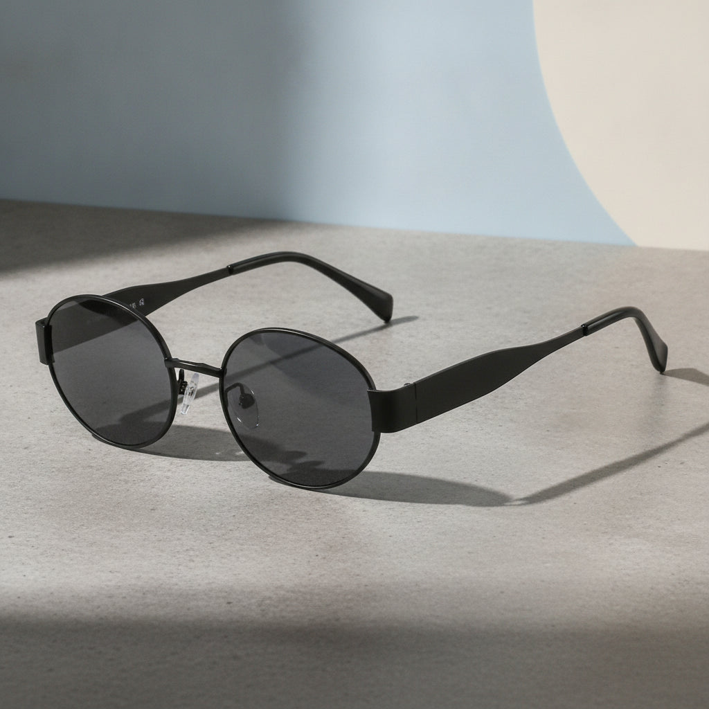 Women's Oval Sunglasses UV400 Metal Frame with AC Lenses Tortoiseshell Design, in Black frame and gray patch