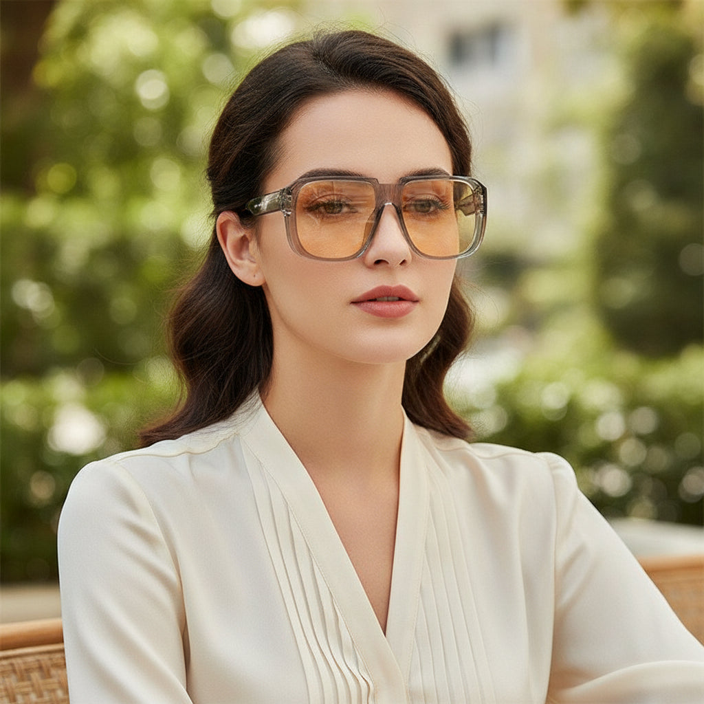 Men And Women Fashion Sports Retro Rectangular PC Sunglasses Oversized Green Asia Fit