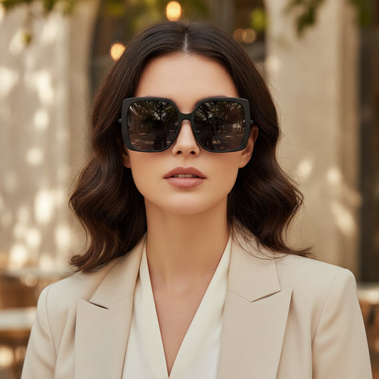 Polarized Square Oversized Sunglasses For Women Black PC Frame AC Lens Driving Fashion Travel