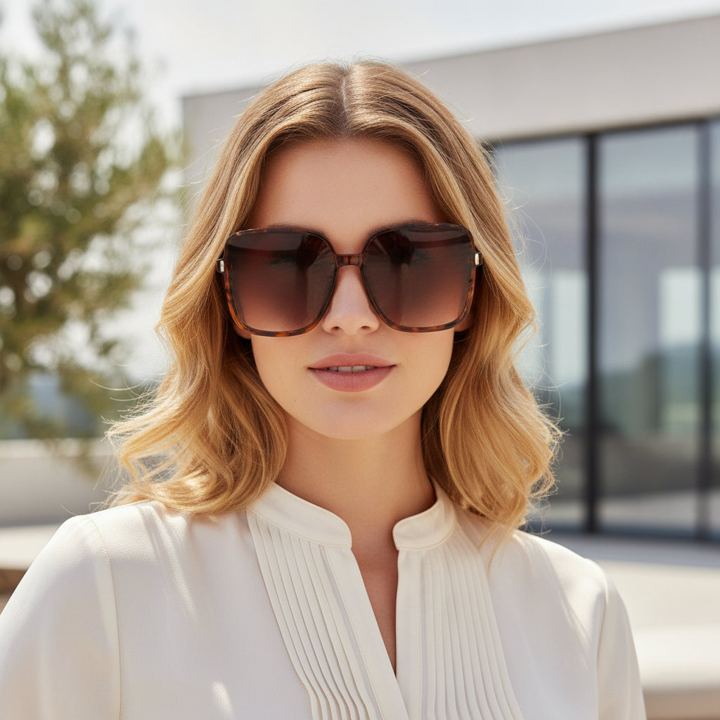 Tortoiseshell PC Oversized Square Sunglasses