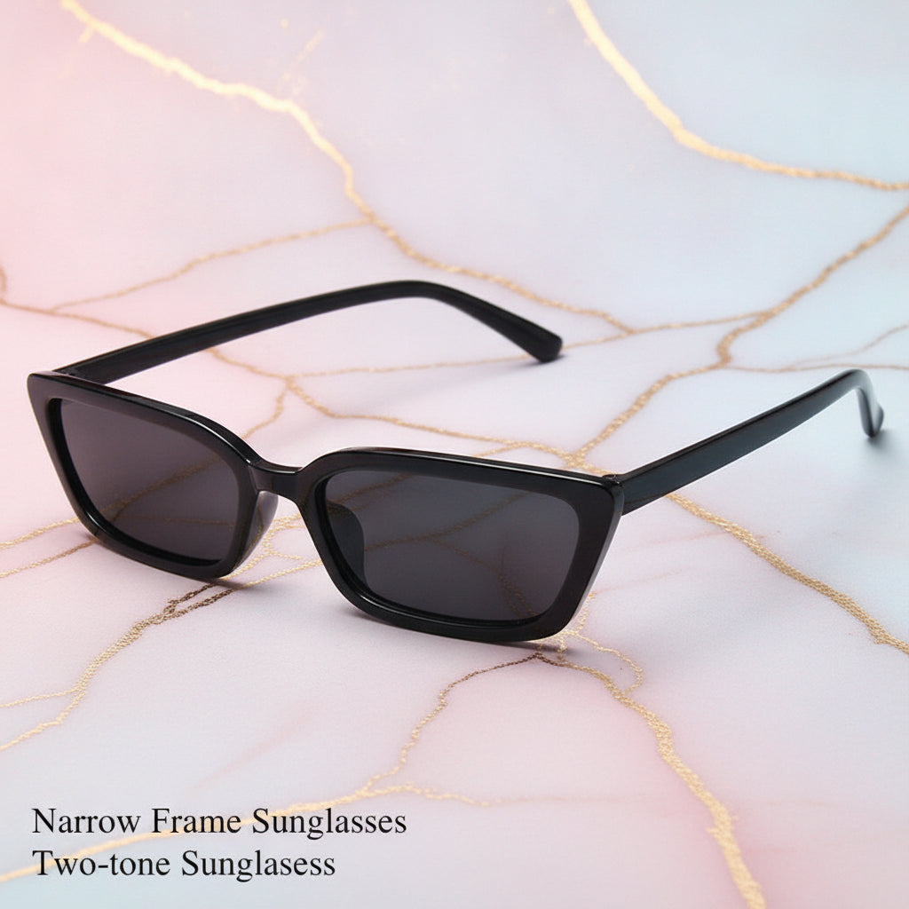 Classic Cat Eye Narrow Frame Black Two-tone Sunglasses PC Frame Resin Lenses