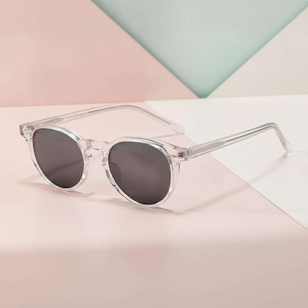 Unisex Round Retro Plastic Polarized UV Protection Sunglasses with CAP Hinge for Driving Outdoor Sports, in Clear Frame Gray